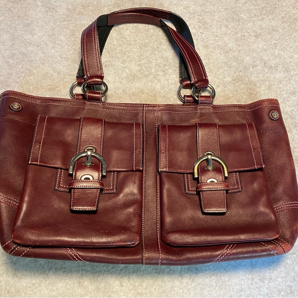 VINTAGE Coah Boho Double Pocket Maroon Leather Bag C05S-6468